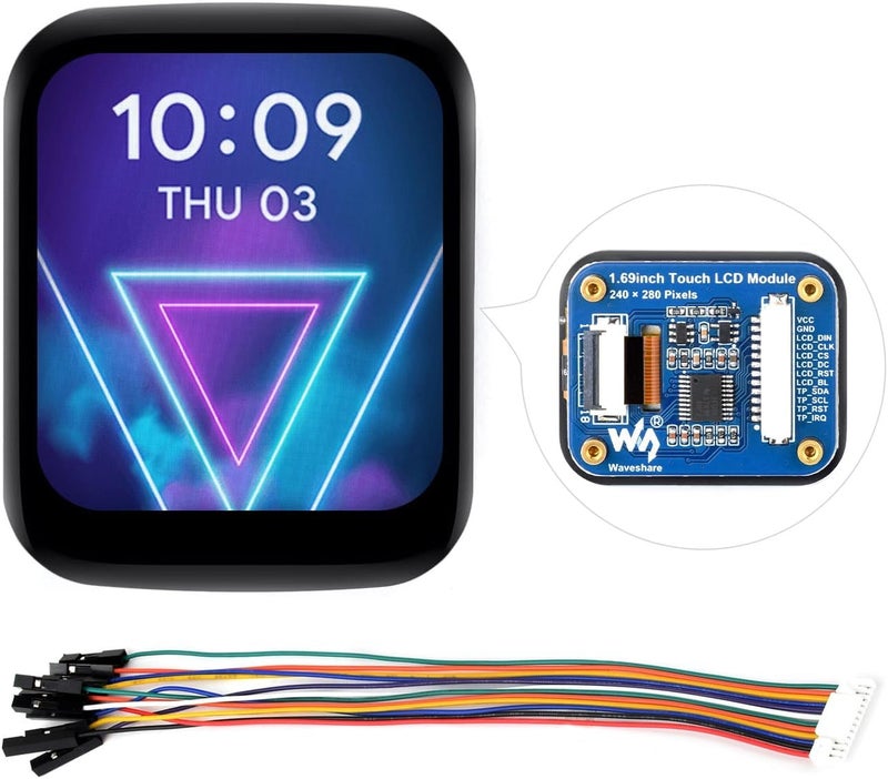 Waveshare شاشة LCD دائرية بحجم 1.69 بوصة، متوافقة مع Raspberry Pi 5، وحدة عرض مع لوحة لمس، شاشة LCD صغيرة، دقة 240×280، IPS، اتصال SPI و I2C، 262K لون عرض - Image 1